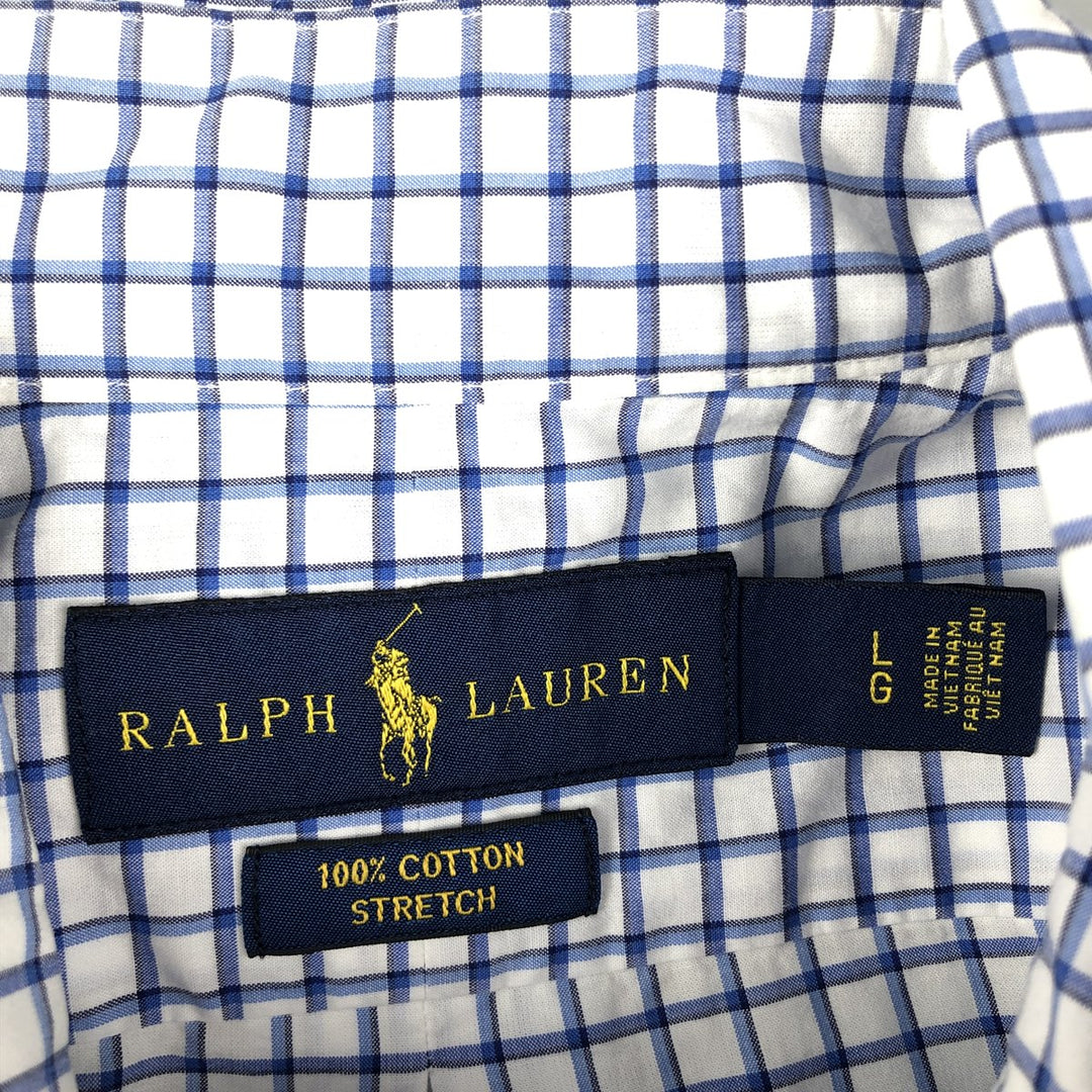 Ralph Lauren Stretch Long Sleeve Button-Down Check Shirt, Men's Size L cotton white type Vintage Second Hand