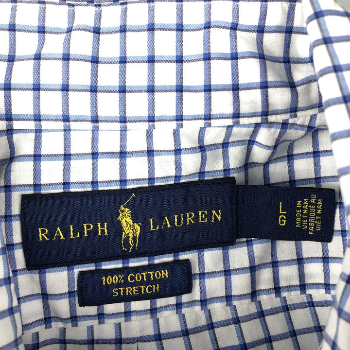 Ralph Lauren Stretch Long Sleeve Button-Down Check Shirt, Men's Size L cotton white type Vintage Second Hand