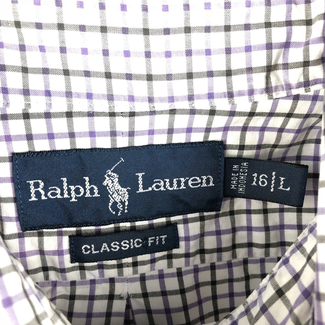 Ralph Lauren Classic Fit Long Sleeve Button Down Check Shirt, Men's Size L cotton purple type Vintage Second Hand