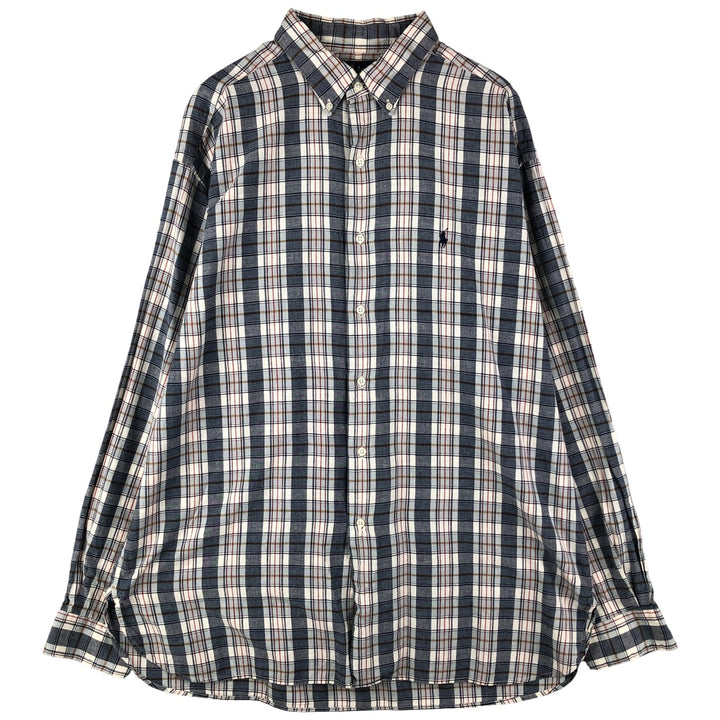 Ralph Lauren MCMEEL long-sleeved button-down check shirt, men's size XL cotton navy blue type Vintage Second Hand