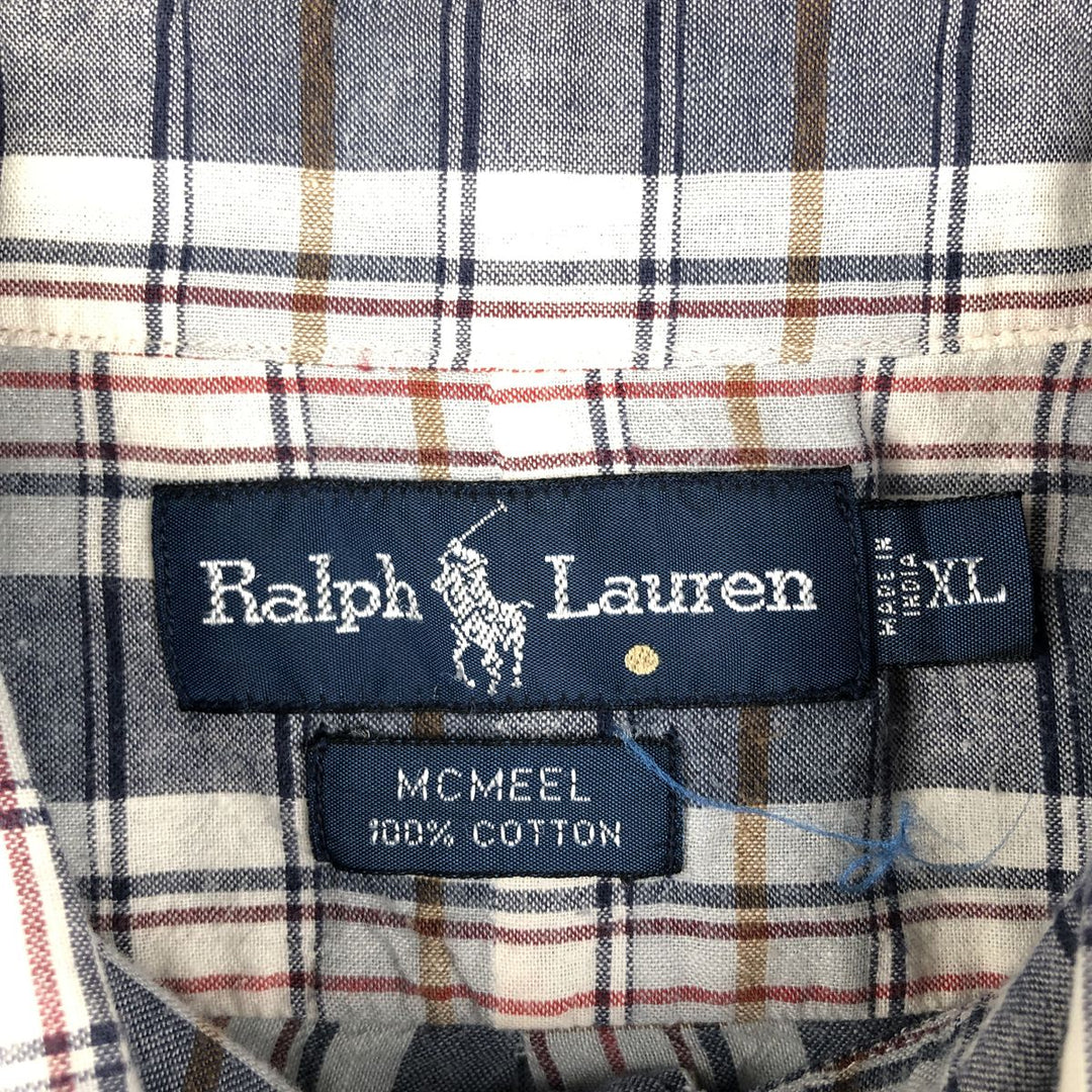 Ralph Lauren MCMEEL long-sleeved button-down check shirt, men's size XL cotton navy blue type Vintage Second Hand