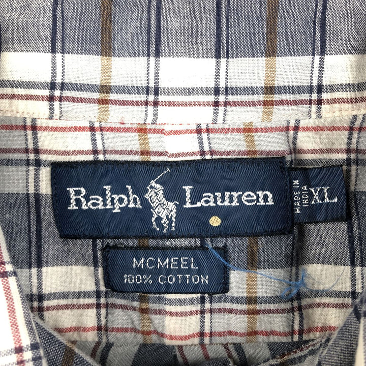 Ralph Lauren MCMEEL long-sleeved button-down check shirt, men's size XL cotton navy blue type Vintage Second Hand