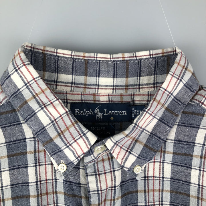 Ralph Lauren MCMEEL long-sleeved button-down check shirt, men's size XL cotton navy blue type Vintage Second Hand