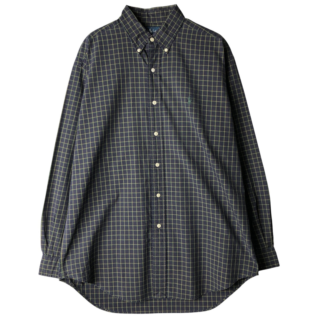 Ralph Lauren BLAKE long sleeve button down check shirt, men's size M cotton navy blue type Vintage Second Hand