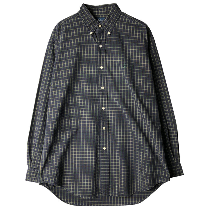 Ralph Lauren BLAKE long sleeve button down check shirt, men's size M cotton navy blue type Vintage Second Hand