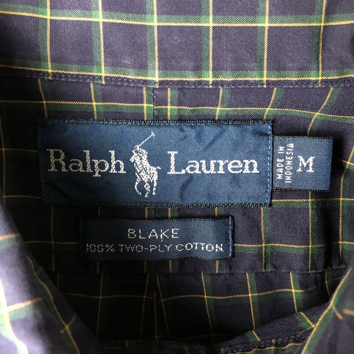 Ralph Lauren BLAKE long sleeve button down check shirt, men's size M cotton navy blue type Vintage Second Hand