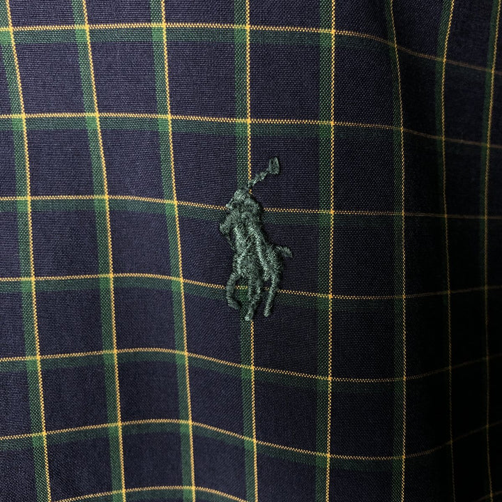 Ralph Lauren BLAKE long sleeve button down check shirt, men's size M cotton navy blue type Vintage Second Hand