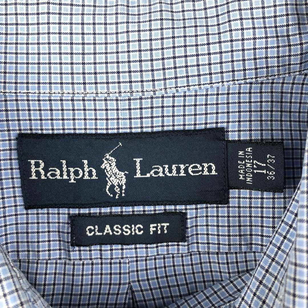 Ralph Lauren Classic Fit Long Sleeve Button Down Check Shirt Men's XL cotton Blue type light blue Vintage Second Hand