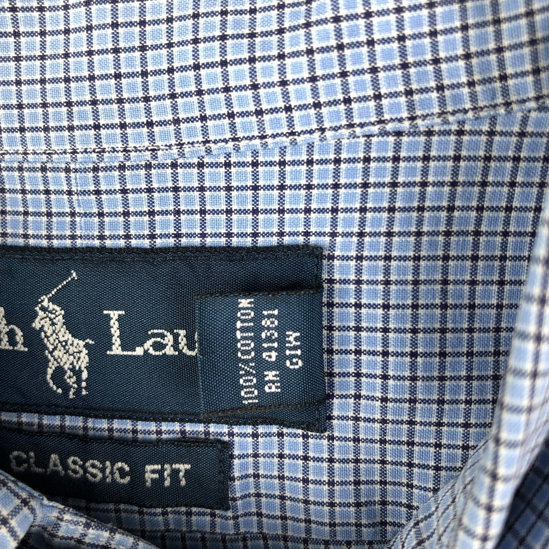 Ralph Lauren Classic Fit Long Sleeve Button Down Check Shirt Men's XL cotton Blue type light blue Vintage Second Hand