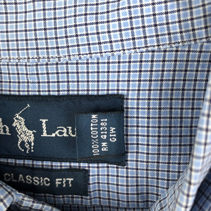 Ralph Lauren Classic Fit Long Sleeve Button Down Check Shirt Men's XL cotton Blue type light blue Vintage Second Hand
