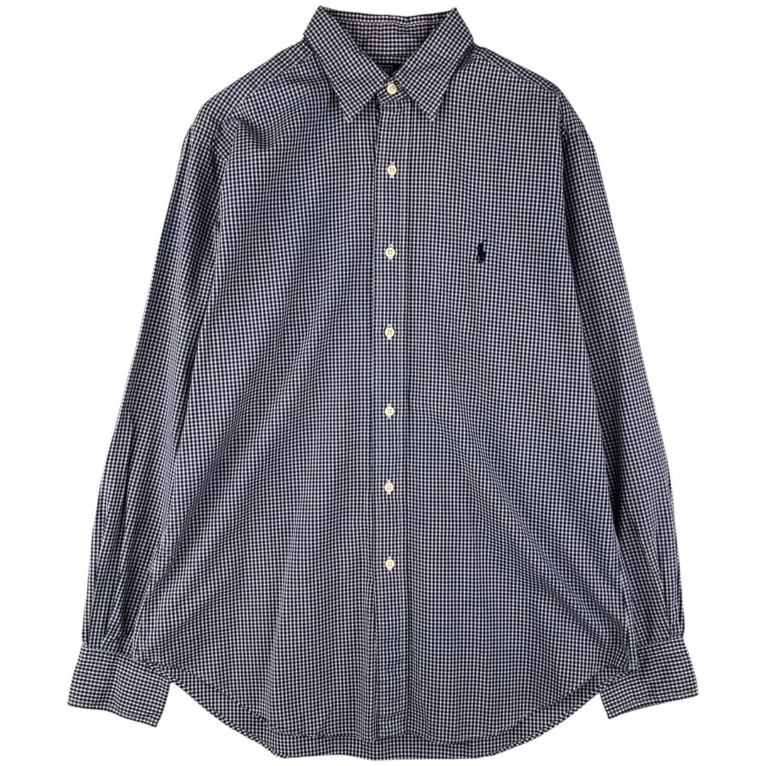 Ralph Lauren POLO by Ralph Lauren long sleeve cotton check shirt, men's size M cotton Navy blue Vintage Second Hand