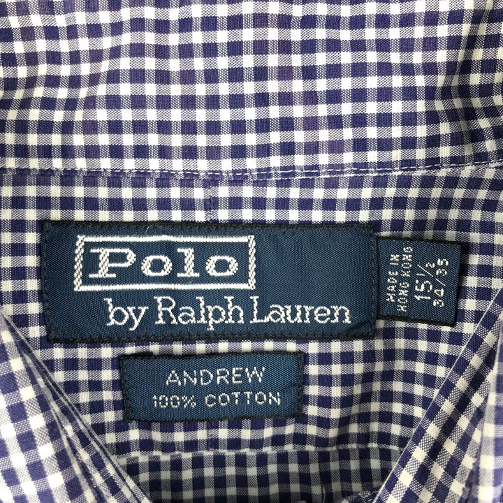 Ralph Lauren POLO by Ralph Lauren long sleeve cotton check shirt, men's size M cotton Navy blue Vintage Second Hand