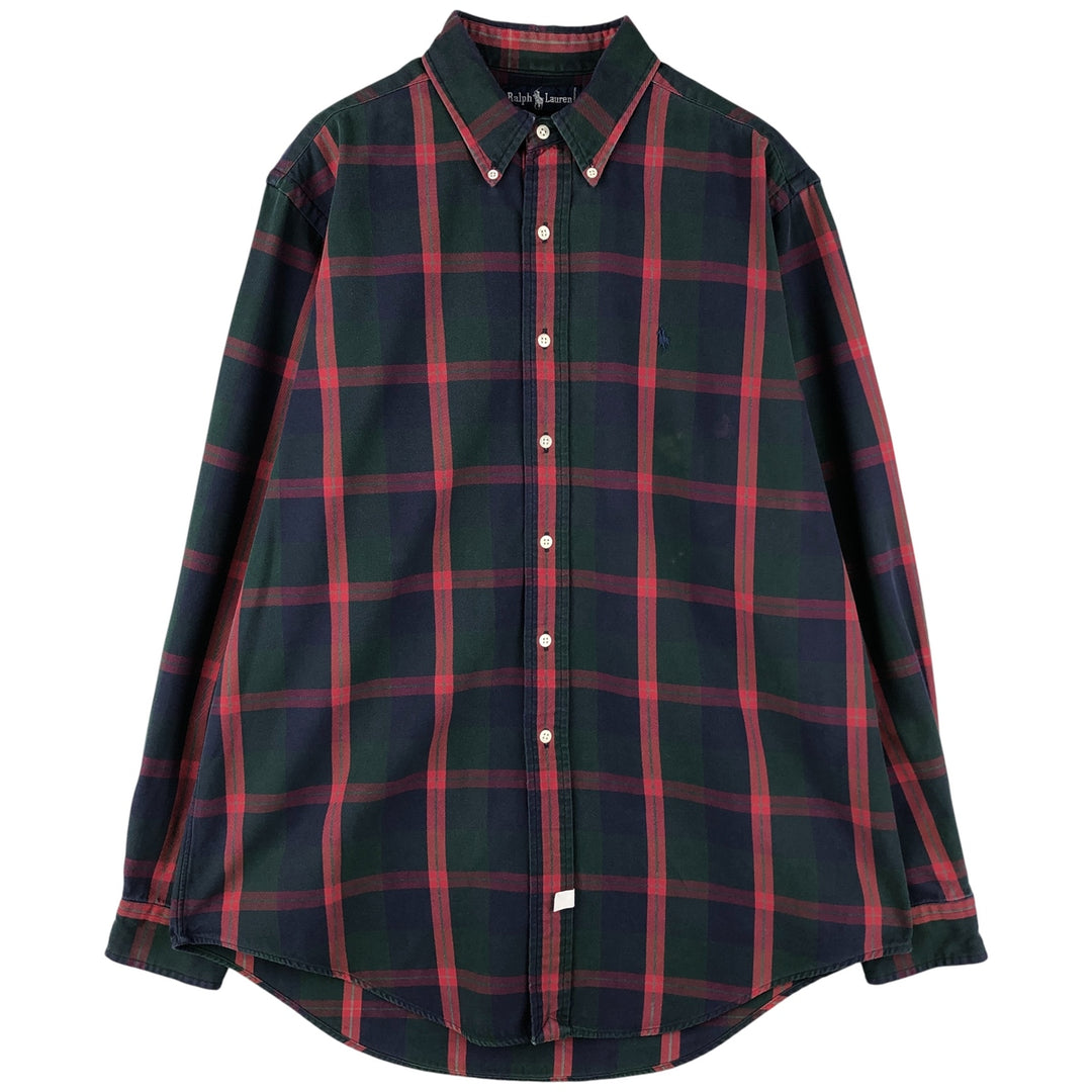 Ralph Lauren long sleeve button down check shirt, men's size L cotton Green type dark green Vintage Second Hand