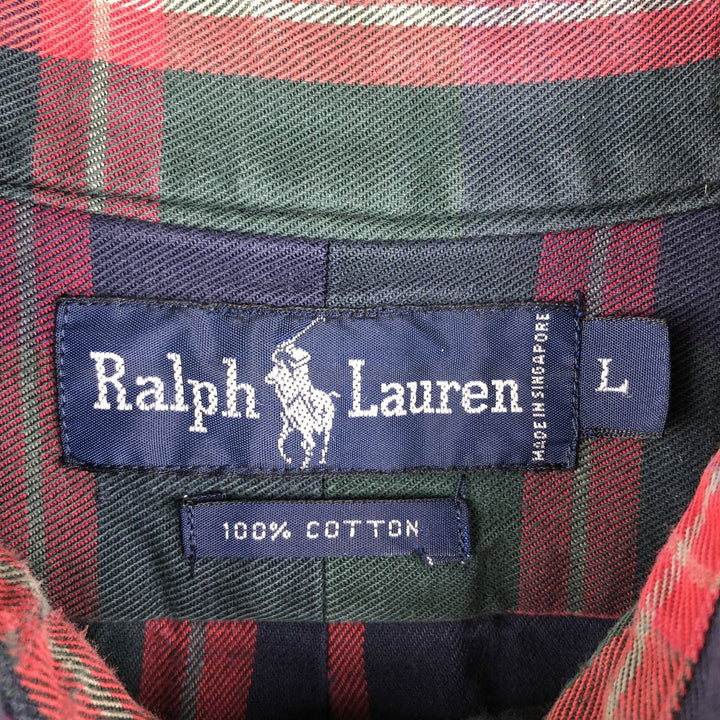 Ralph Lauren long sleeve button down check shirt, men's size L cotton Green type dark green Vintage Second Hand