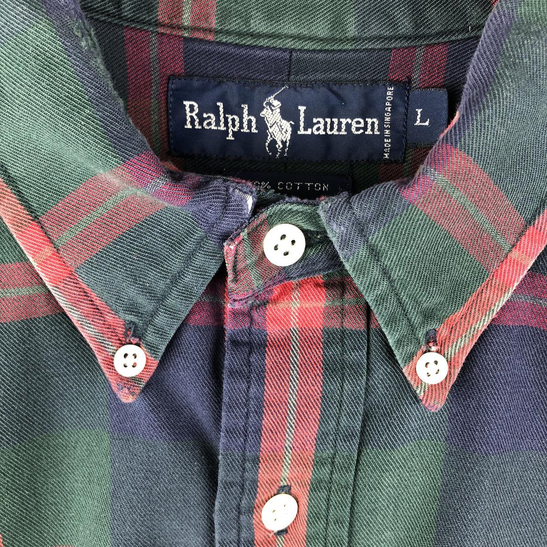Ralph Lauren long sleeve button down check shirt, men's size L cotton Green type dark green Vintage Second Hand