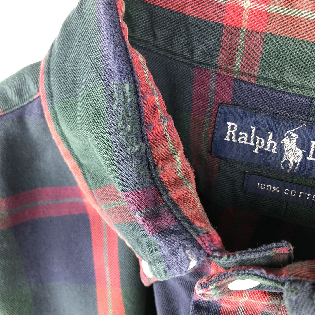 Ralph Lauren long sleeve button down check shirt, men's size L cotton Green type dark green Vintage Second Hand