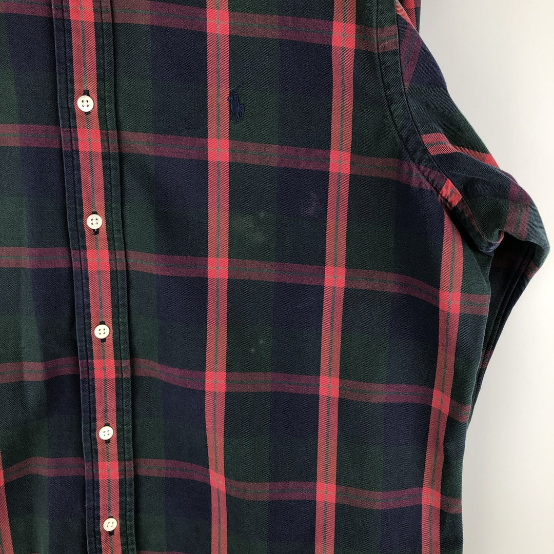 Ralph Lauren long sleeve button down check shirt, men's size L cotton Green type dark green Vintage Second Hand