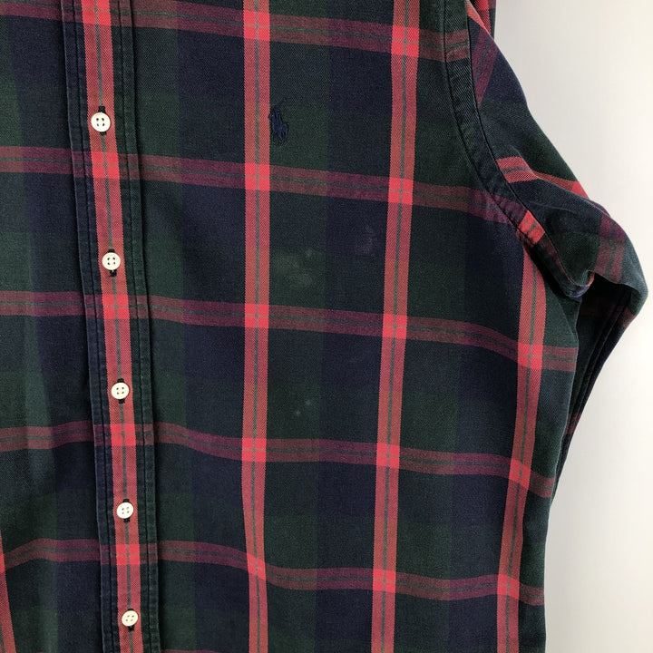 Ralph Lauren long sleeve button down check shirt, men's size L cotton Green type dark green Vintage Second Hand