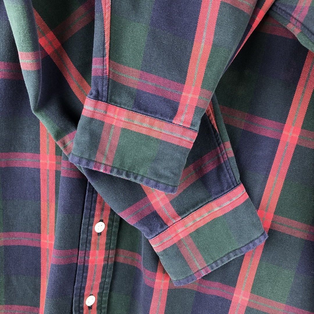 Ralph Lauren long sleeve button down check shirt, men's size L cotton Green type dark green Vintage Second Hand