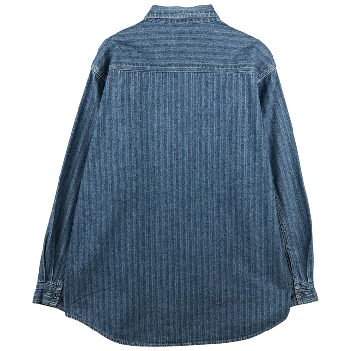 90'S Calvin Klein Jeans Striped Long Sleeve Denim Shirt, Men's Size L, Vintage cotton Blue type light blue Vintage Second Hand