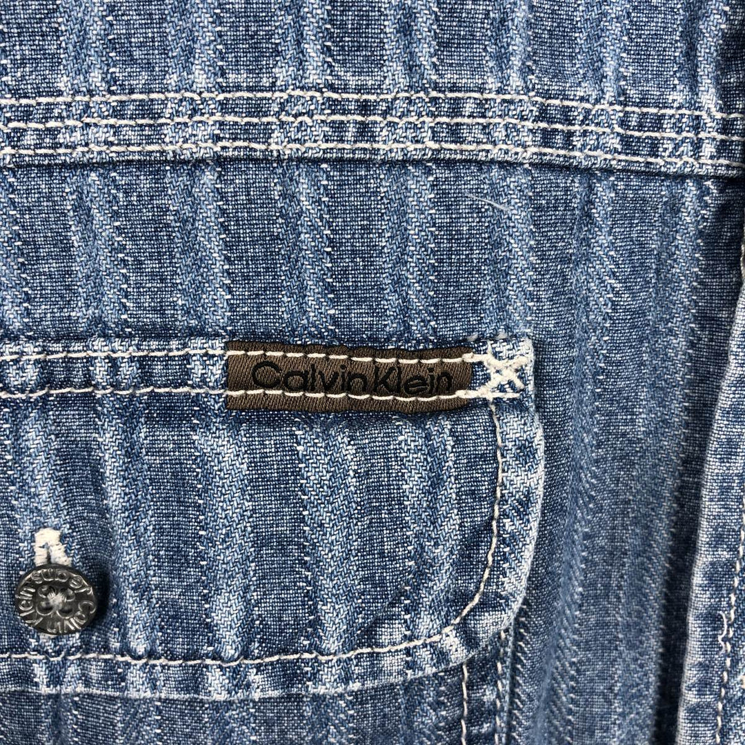 90'S Calvin Klein Jeans Striped Long Sleeve Denim Shirt, Men's Size L, Vintage cotton Blue type light blue Vintage Second Hand