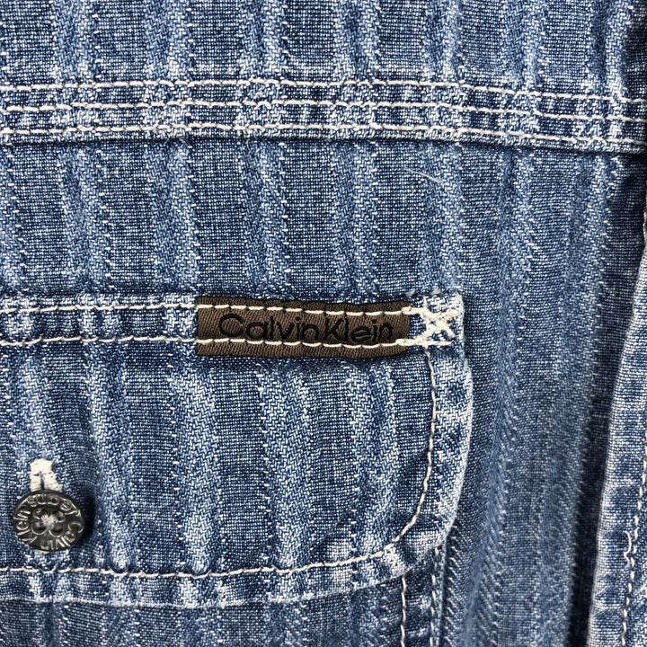 90'S Calvin Klein Jeans Striped Long Sleeve Denim Shirt, Men's Size L, Vintage cotton Blue type light blue Vintage Second Hand