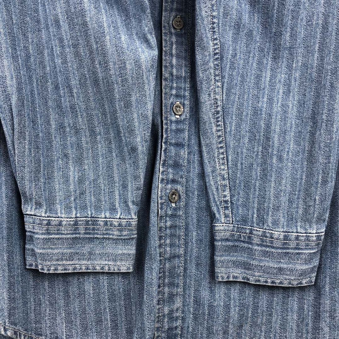 90'S Calvin Klein Jeans Striped Long Sleeve Denim Shirt, Men's Size L, Vintage cotton Blue type light blue Vintage Second Hand