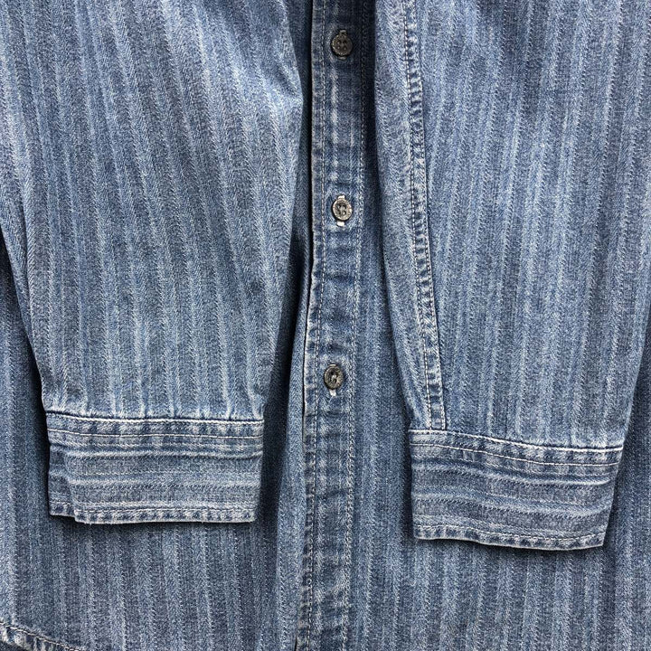 90'S Calvin Klein Jeans Striped Long Sleeve Denim Shirt, Men's Size L, Vintage cotton Blue type light blue Vintage Second Hand