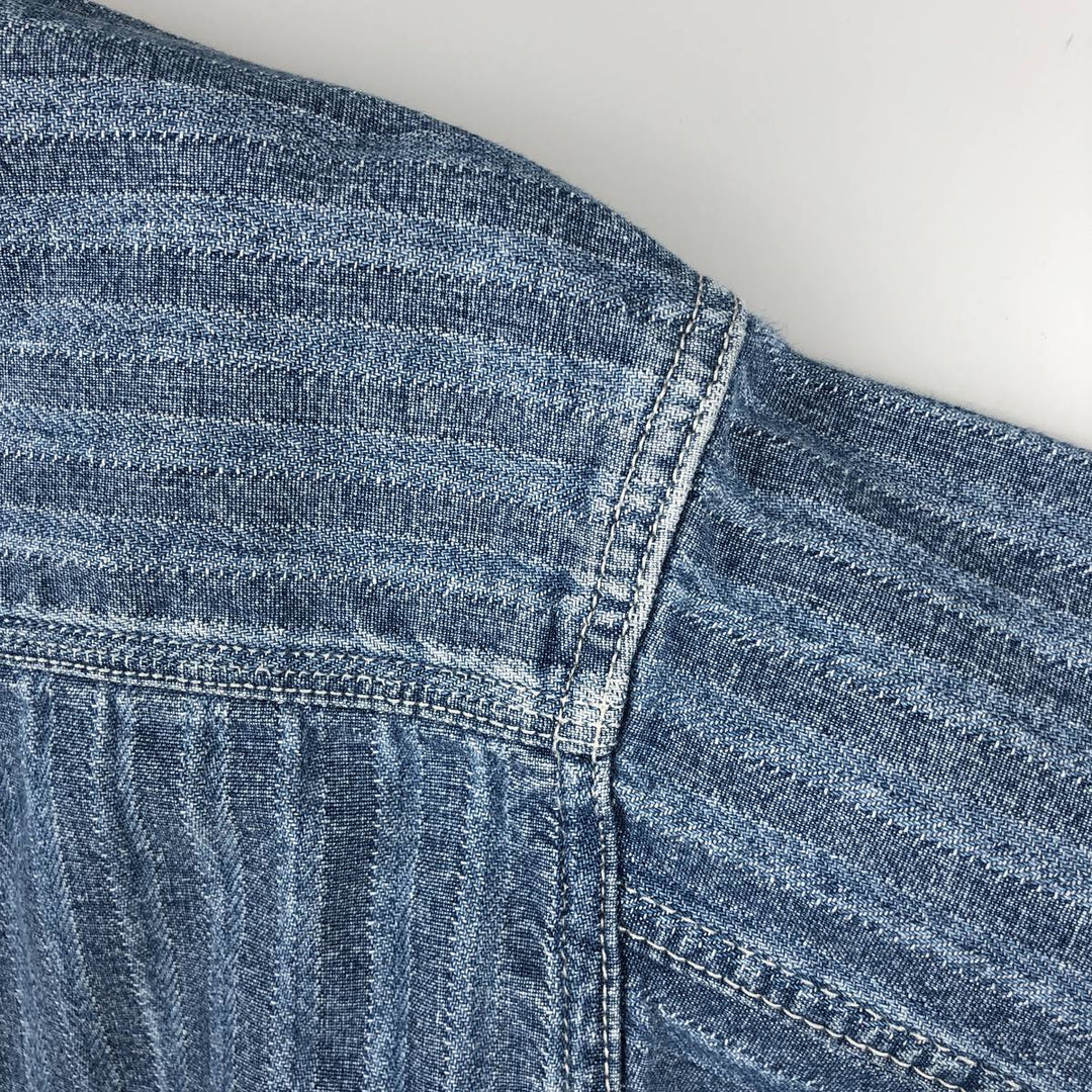 90'S Calvin Klein Jeans Striped Long Sleeve Denim Shirt, Men's Size L, Vintage cotton Blue type light blue Vintage Second Hand