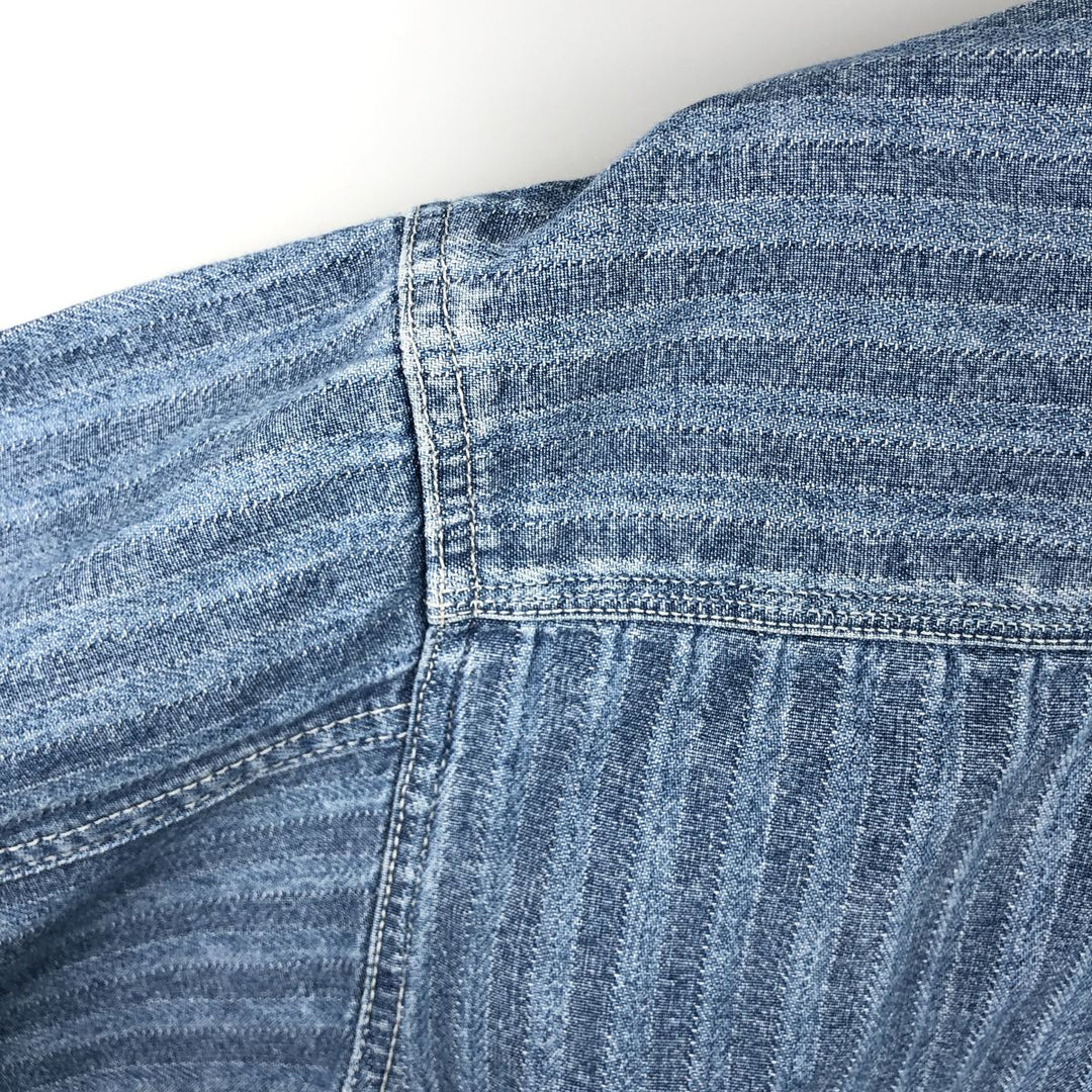 90'S Calvin Klein Jeans Striped Long Sleeve Denim Shirt, Men's Size L, Vintage cotton Blue type light blue Vintage Second Hand