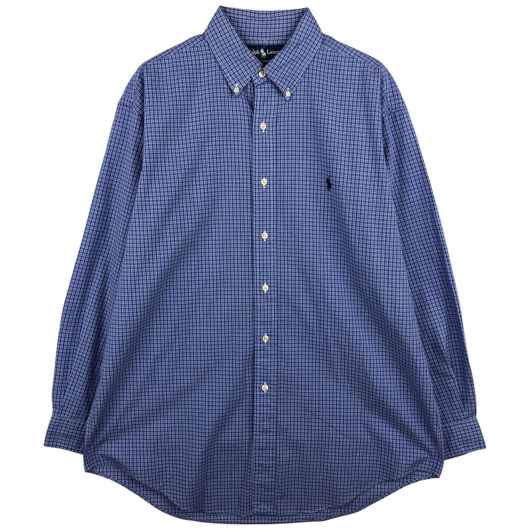 Ralph Lauren YARMOUTH Long Sleeve Button-Down Check Shirt, Men's Size L cotton blue type Vintage Second Hand