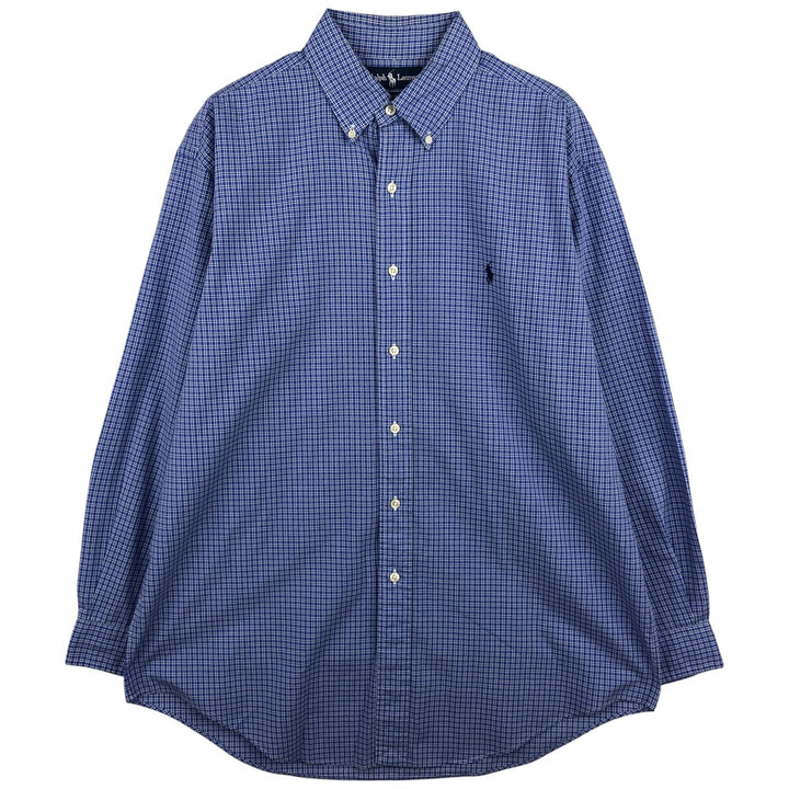 Ralph Lauren YARMOUTH Long Sleeve Button-Down Check Shirt, Men's Size L cotton blue type Vintage Second Hand