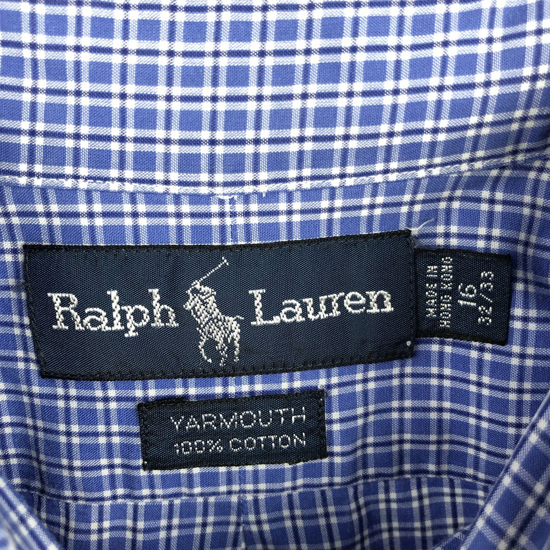 Ralph Lauren YARMOUTH Long Sleeve Button-Down Check Shirt, Men's Size L cotton blue type Vintage Second Hand