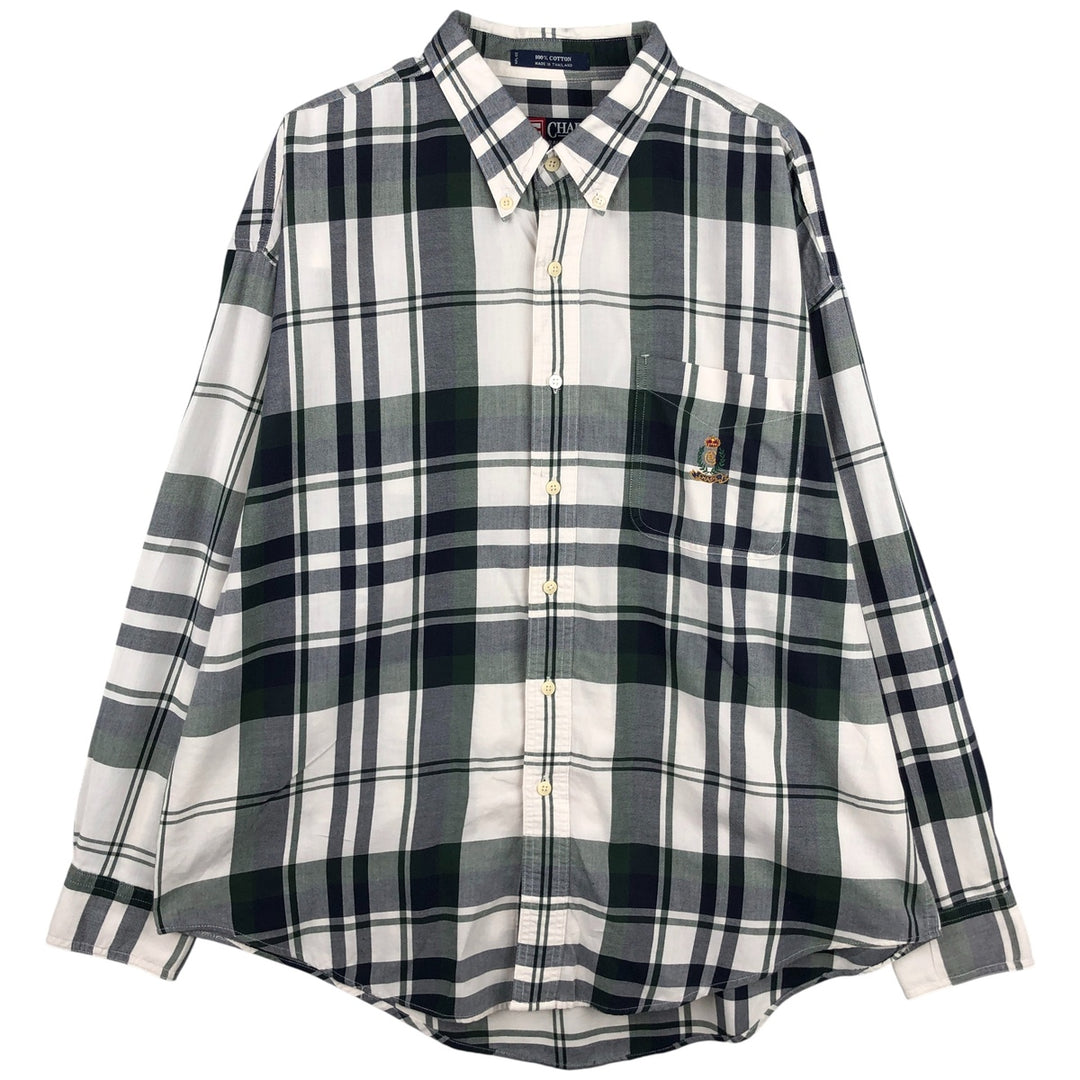 Ralph Lauren Chaps long-sleeved button-down check shirt, men's size XL cotton navy blue type Vintage Second Hand
