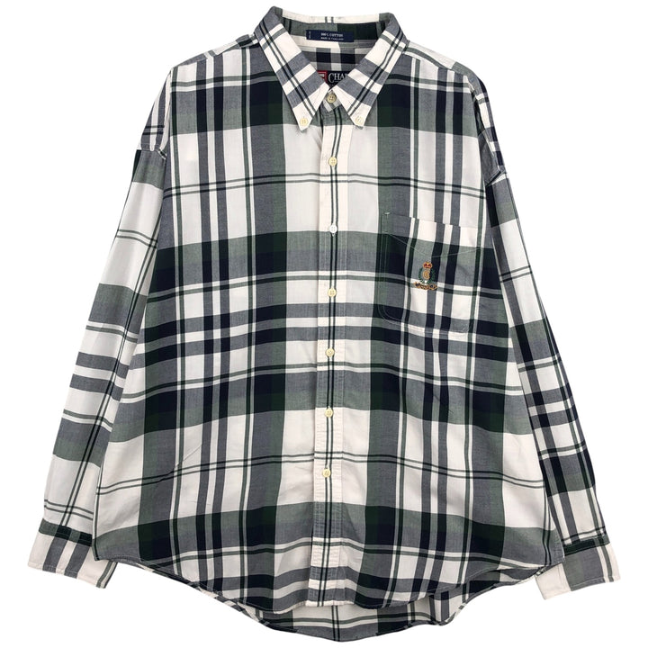 Ralph Lauren Chaps long-sleeved button-down check shirt, men's size XL cotton navy blue type Vintage Second Hand