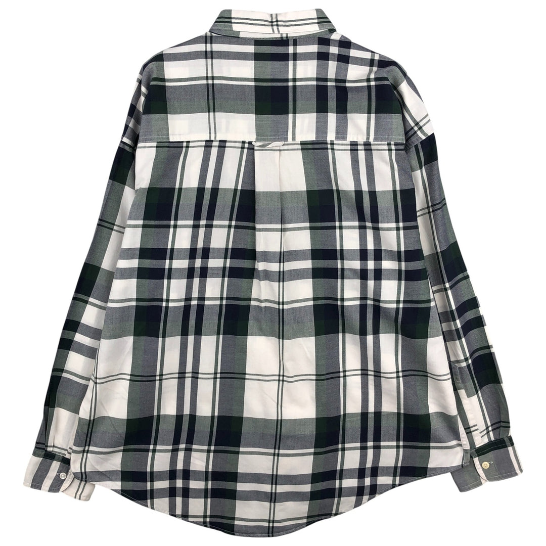 Ralph Lauren Chaps long-sleeved button-down check shirt, men's size XL cotton navy blue type Vintage Second Hand