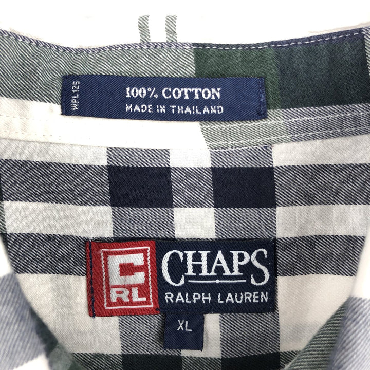 Ralph Lauren Chaps long-sleeved button-down check shirt, men's size XL cotton navy blue type Vintage Second Hand