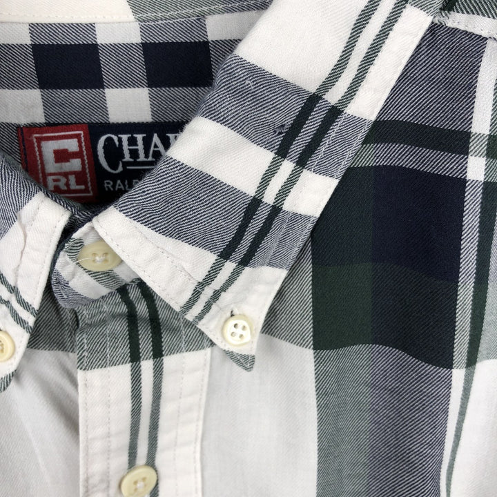 Ralph Lauren Chaps long-sleeved button-down check shirt, men's size XL cotton navy blue type Vintage Second Hand