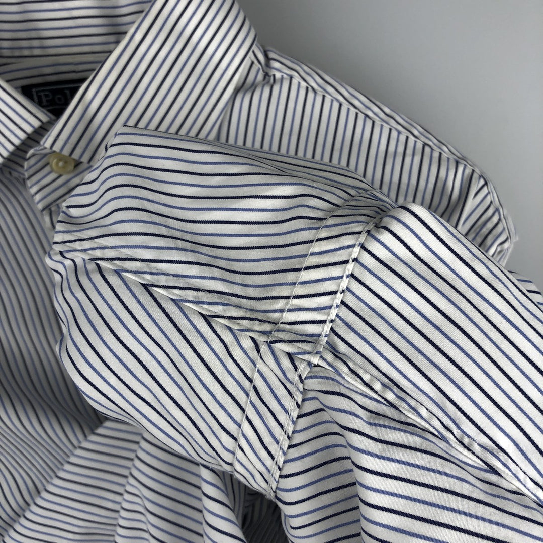 Ralph Lauren POLO by Ralph Lauren CUSTOM FIT DRESS SHIRT, long-sleeved cotton striped shirt, men's size L cotton white type Vintage Second Hand