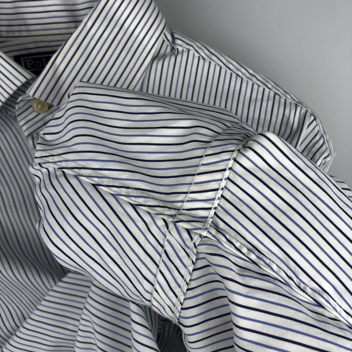 Ralph Lauren POLO by Ralph Lauren CUSTOM FIT DRESS SHIRT, long-sleeved cotton striped shirt, men's size L cotton white type Vintage Second Hand