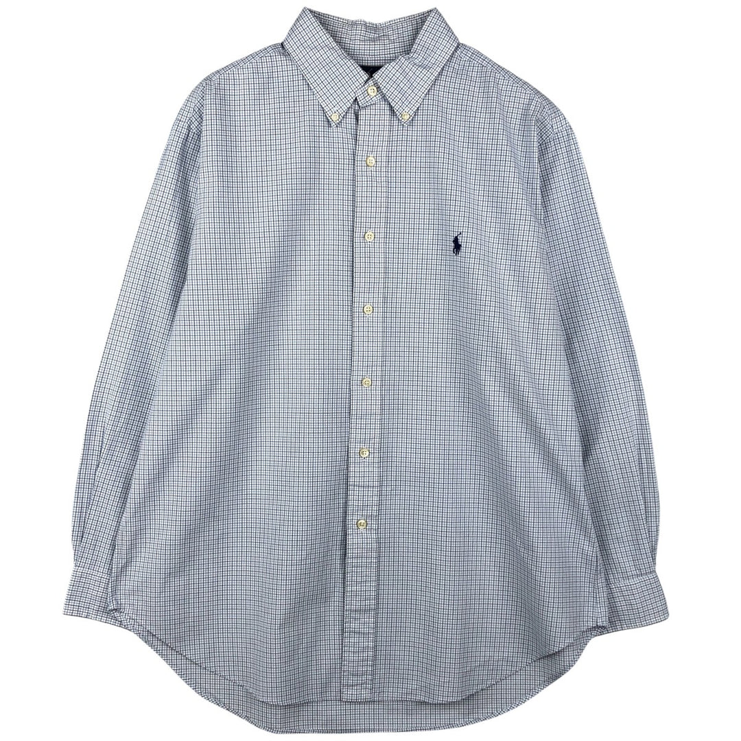 Ralph Lauren Classic Fit Long Sleeve Button Down Check Shirt, Men's Size L cotton navy blue type Vintage Second Hand