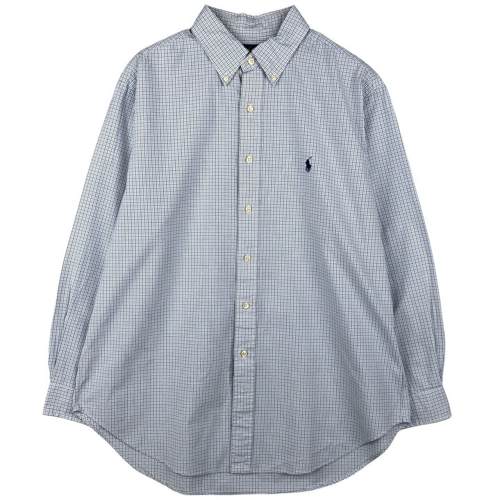 Ralph Lauren Classic Fit Long Sleeve Button Down Check Shirt, Men's Size L cotton navy blue type Vintage Second Hand