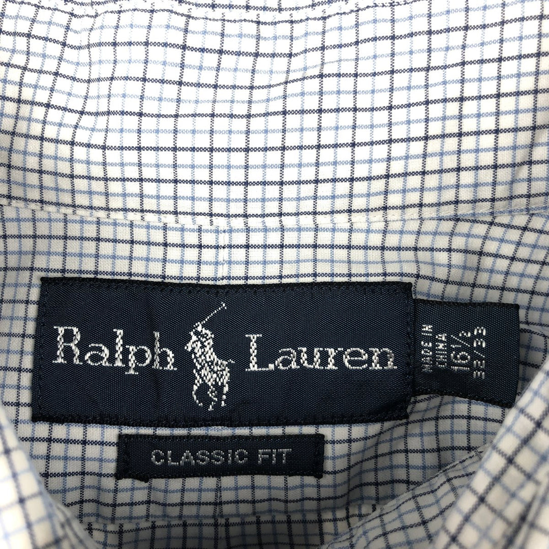 Ralph Lauren Classic Fit Long Sleeve Button Down Check Shirt, Men's Size L cotton navy blue type Vintage Second Hand