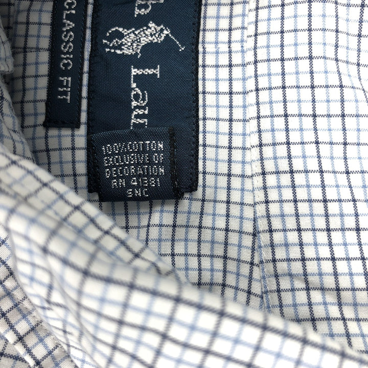 Ralph Lauren Classic Fit Long Sleeve Button Down Check Shirt, Men's Size L cotton navy blue type Vintage Second Hand