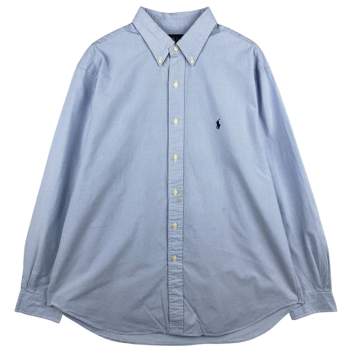 Ralph Lauren Classic Fit Gingham Check Long Sleeve Button Down Check Shirt Men's XL cotton Blue type light blue Vintage Second Hand