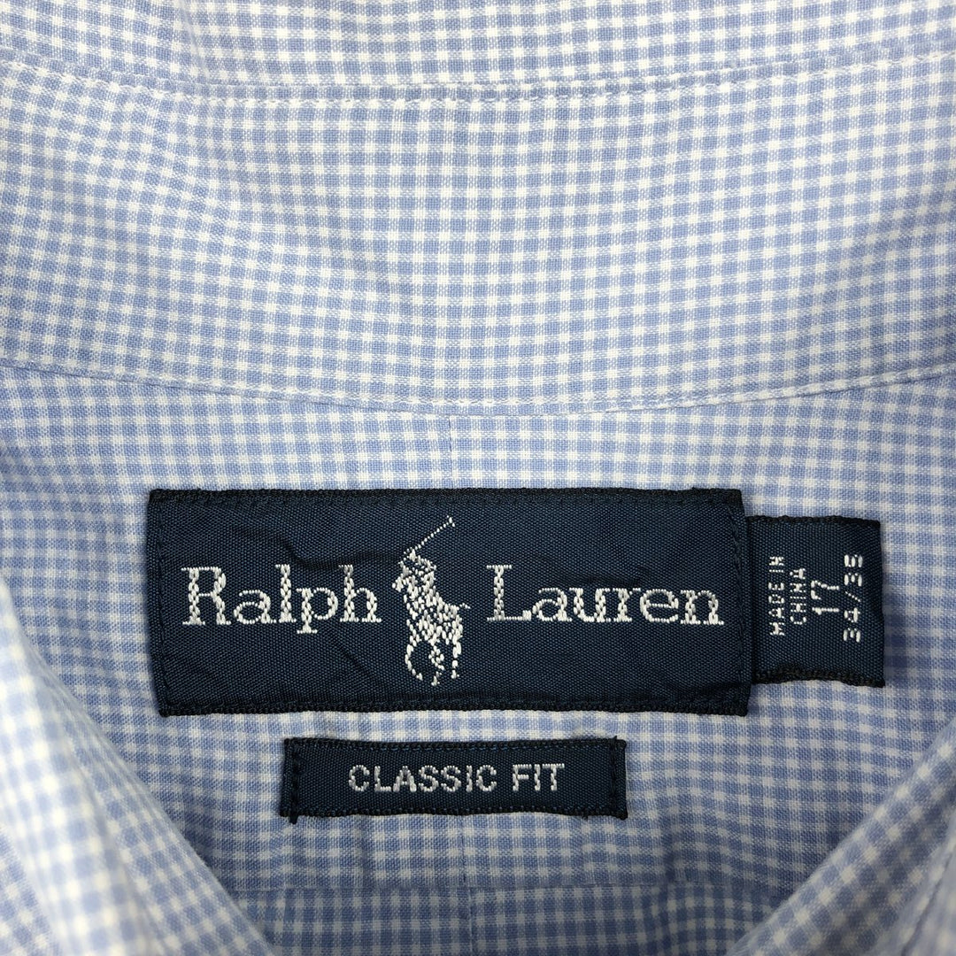 Ralph Lauren Classic Fit Gingham Check Long Sleeve Button Down Check Shirt Men's XL cotton Blue type light blue Vintage Second Hand