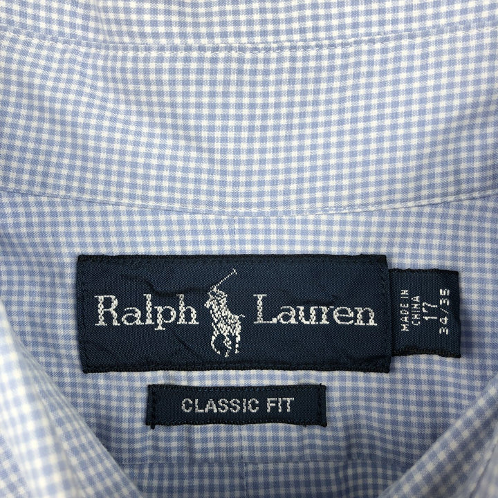 Ralph Lauren Classic Fit Gingham Check Long Sleeve Button Down Check Shirt Men's XL cotton Blue type light blue Vintage Second Hand