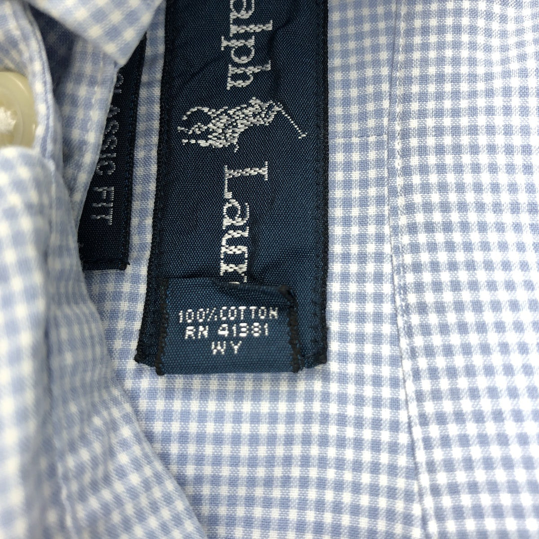 Ralph Lauren Classic Fit Gingham Check Long Sleeve Button Down Check Shirt Men's XL cotton Blue type light blue Vintage Second Hand