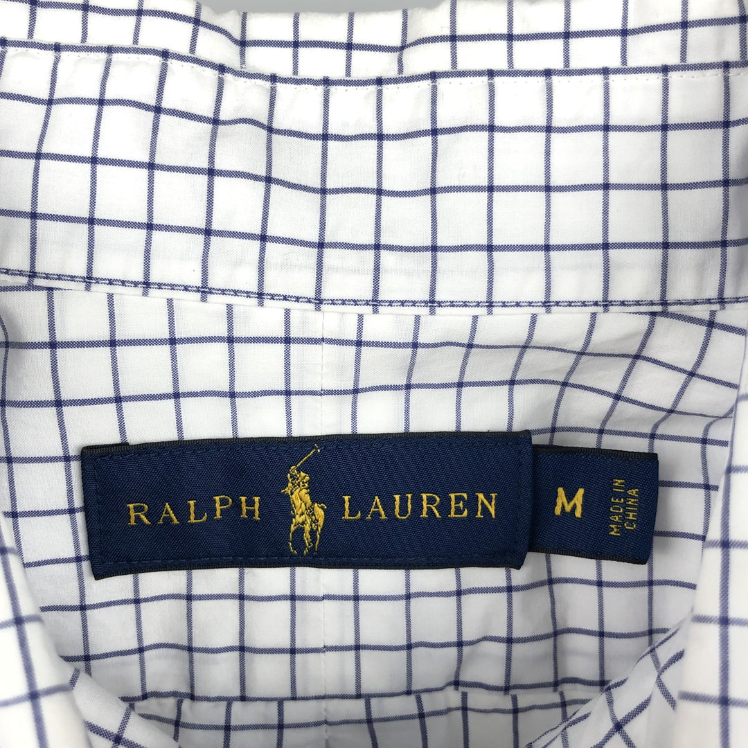 Ralph Lauren long sleeve button down check shirt, men's size M cotton white type Vintage Second Hand