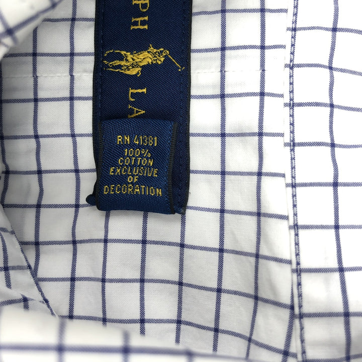 Ralph Lauren long sleeve button down check shirt, men's size M cotton white type Vintage Second Hand